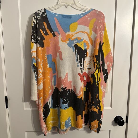 ZOSOL Oversized Colorful Geometric Sweater Art Artsy Art Teacher Boho Retro - Picture 5 of 7